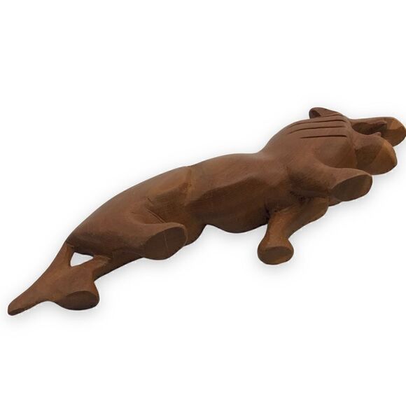 Vintage Hand Carved Hardwood Decorative Lions Big Cats Pair (2) - Picture 14 of 16